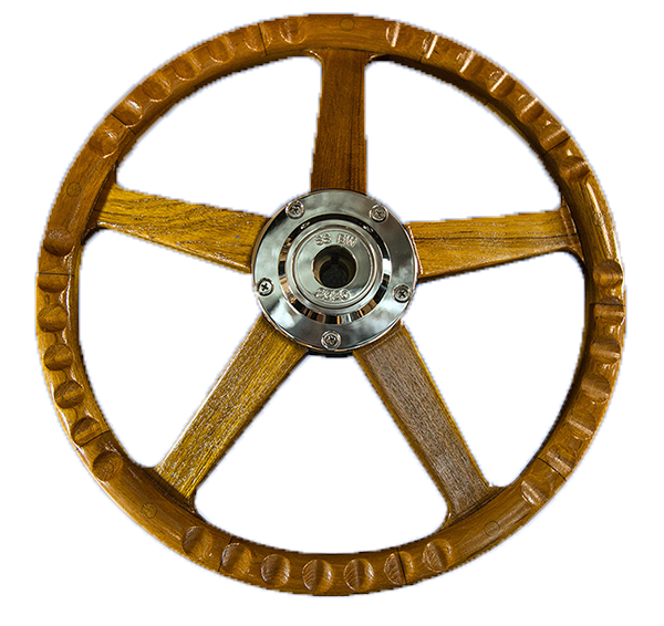 south shore boatworks wooden steering wheel back with wooden finger grips and bronze hub in the performance plus teak design for powerboats