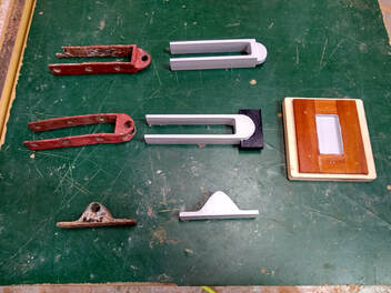 Bronze rudder hardware patterns, pintle and gudgeon, patterns for a catboat built by South Shore Boatworks
